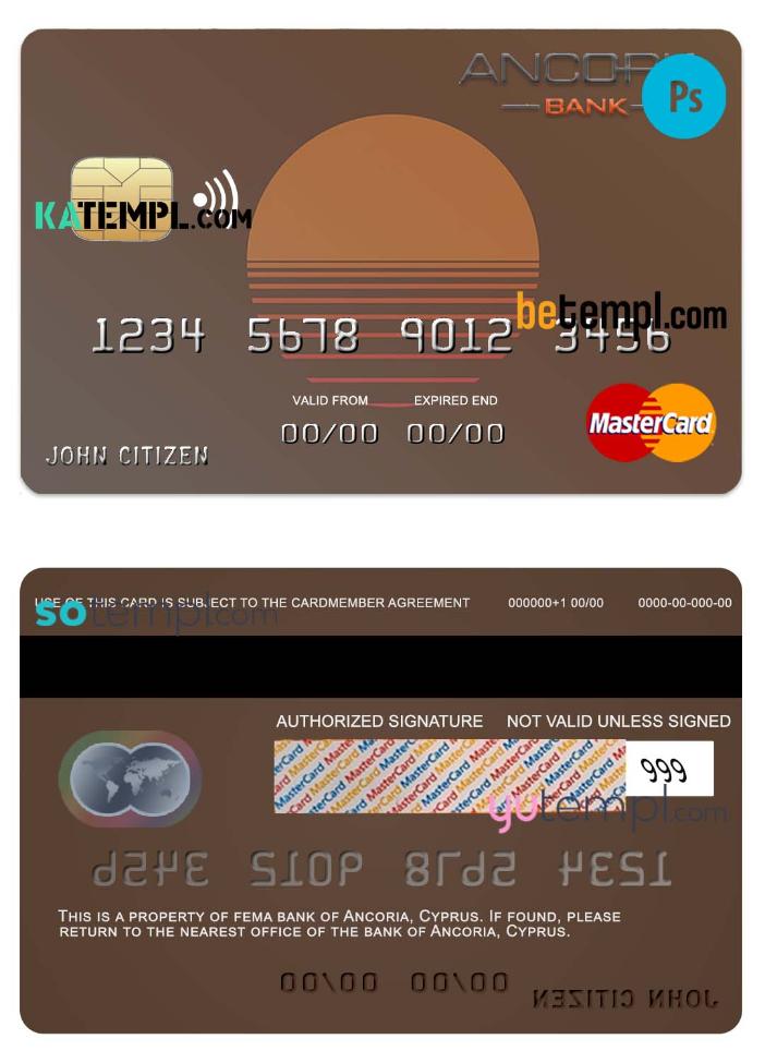 Cyprus Ancoria bank mastercard template in PSD format, fully editable
